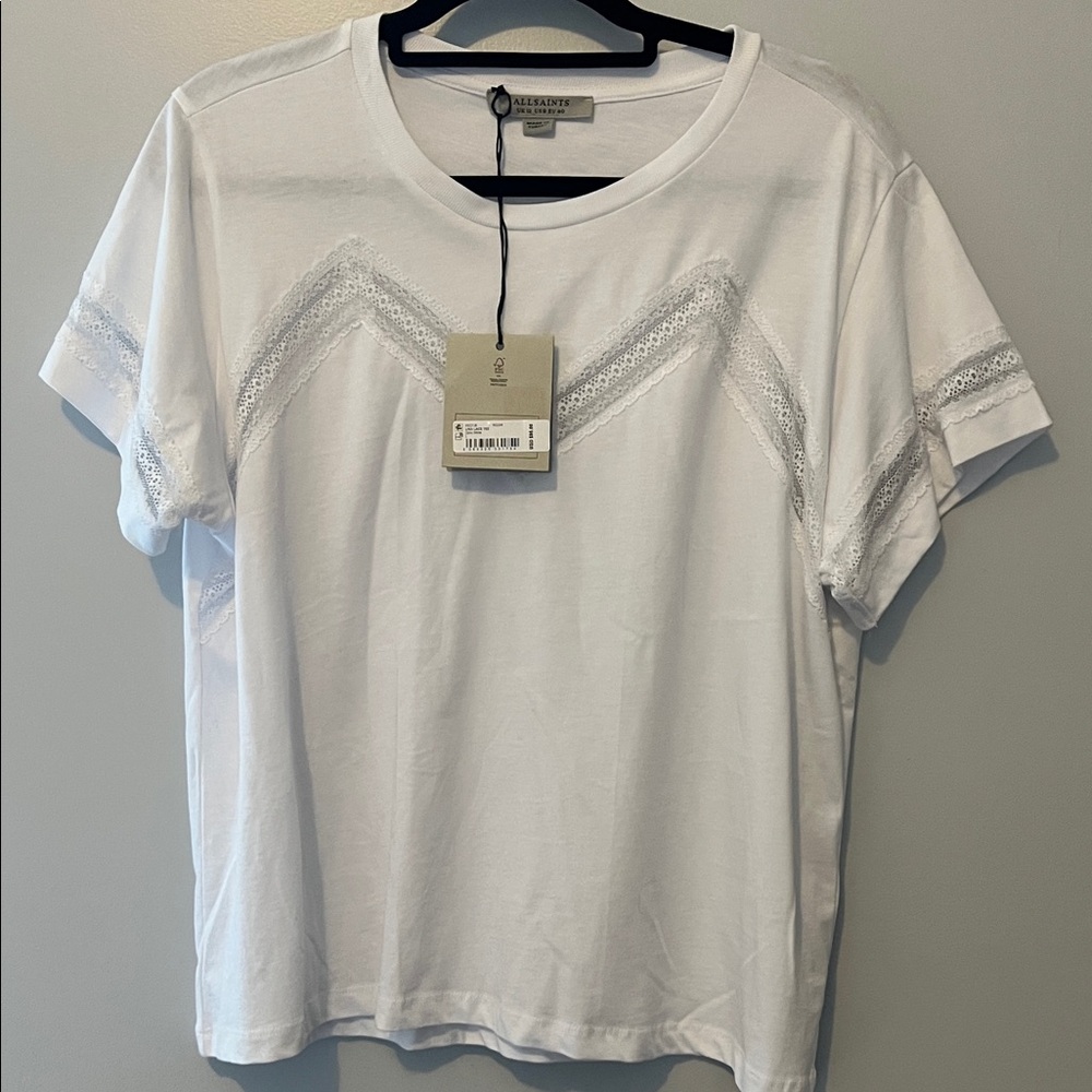 Zara White Short Sleeve Top with Lace Accents